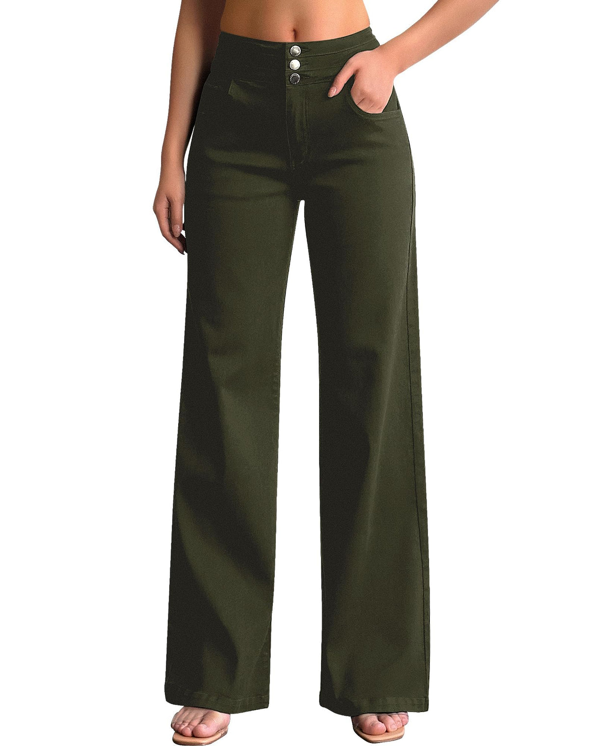 roswear Women's Wide Leg Jeans Casual High Waisted Stretch Baggy Loose Denim Pants