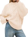 Saodimallsu Womens Oversized Cable Knit Sweaters 2025 Fall Winter Trendy Button Up Turtleneck Chunky Pullover Sweater Tops