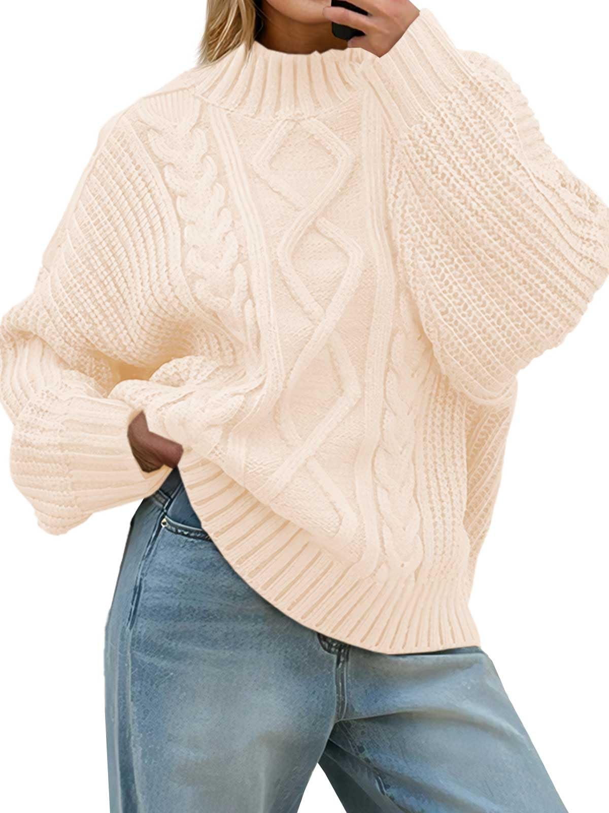 Saodimallsu Womens Oversized Cable Knit Sweaters 2025 Fall Winter Trendy Button Up Turtleneck Chunky Pullover Sweater Tops