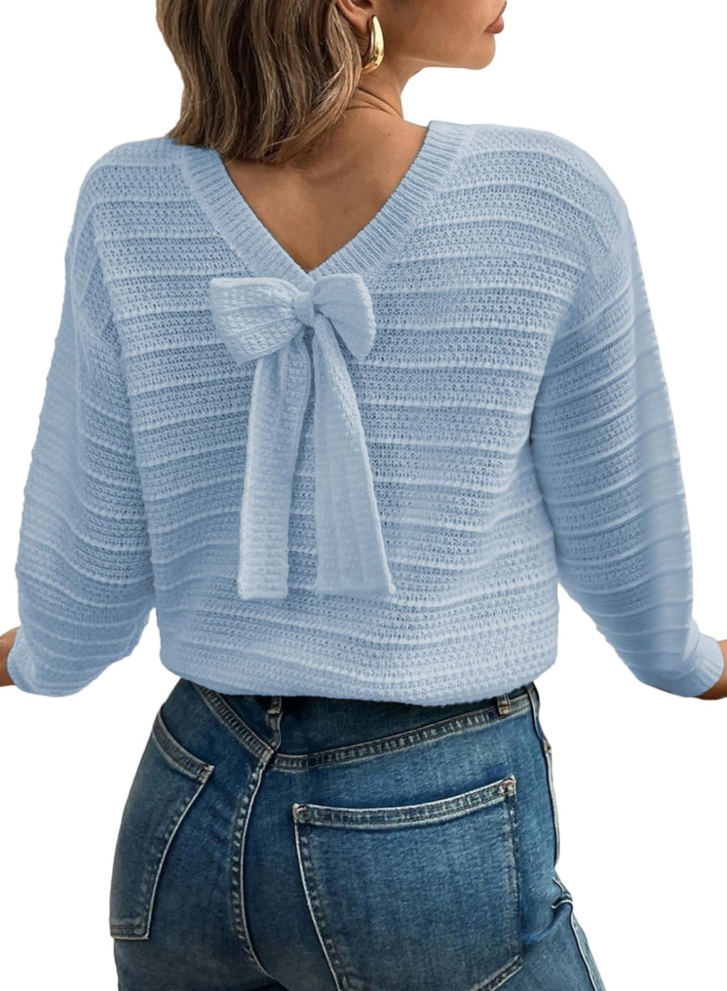 EVALESS Womens Bow Sweaters Pullover Knit Tops Fall Outfits