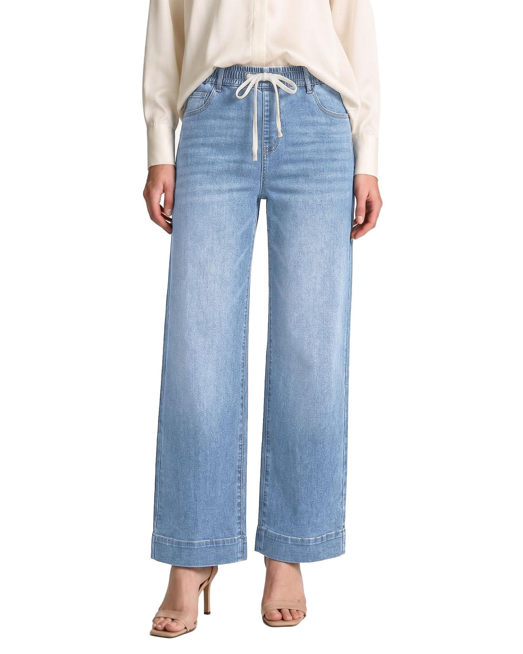 GRAPENT Jeans for Women Straight Leg High Rise Pull On Stretchy Denim Pants