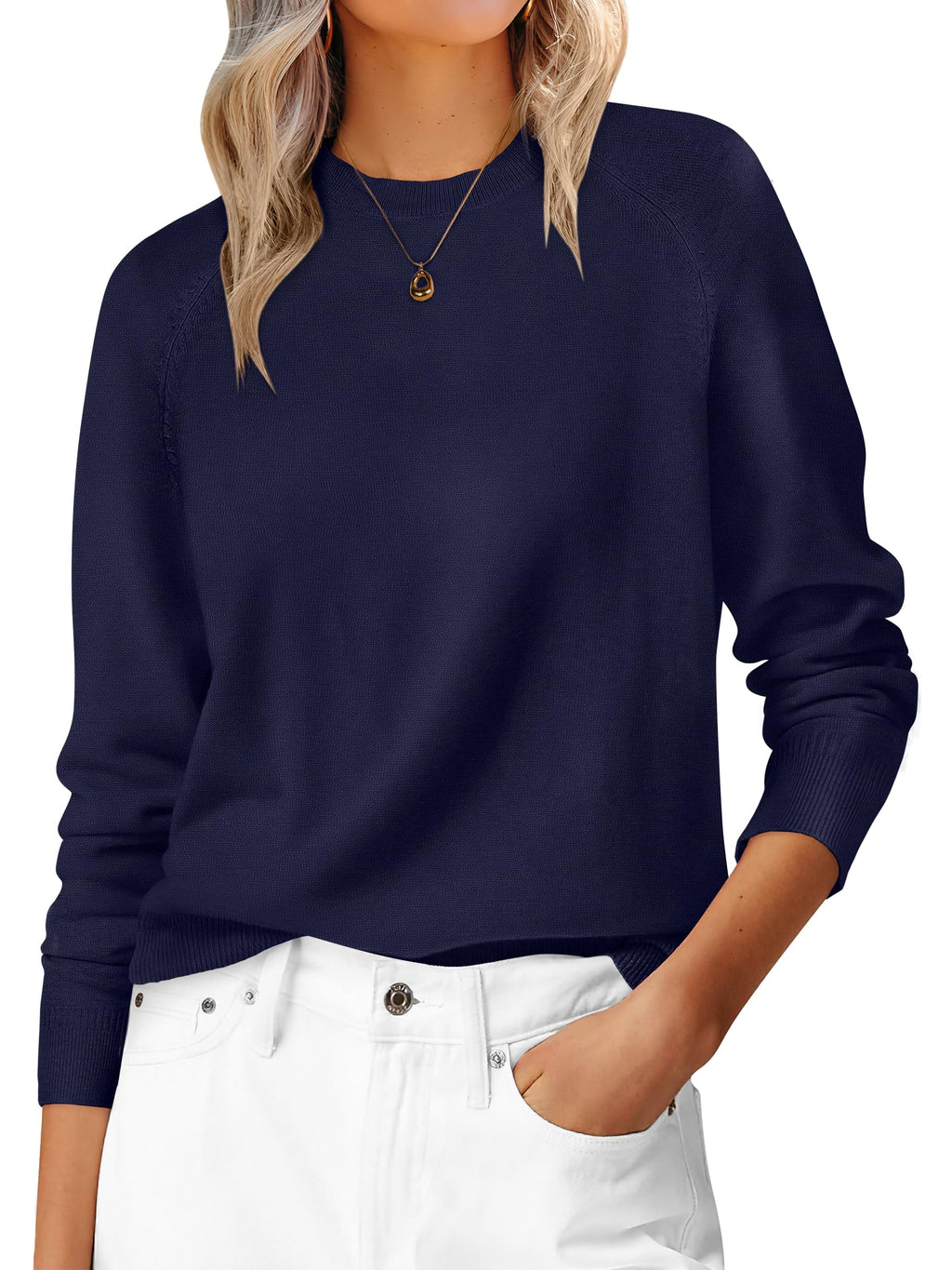 ANRABESS Women's Long Sleeve Crew Neck Fall Lightweight Sweaters Top
