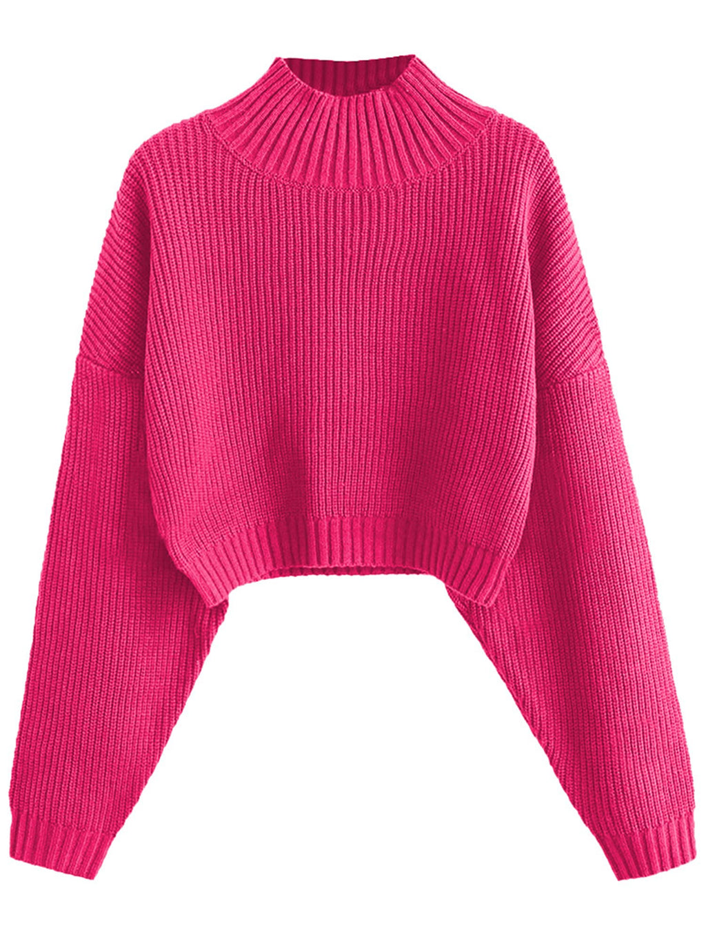 ZAFUL Women's Cropped Turtleneck Sweater Lantern Sleeve Ribbed Knit Pullover Sweater Jumper
