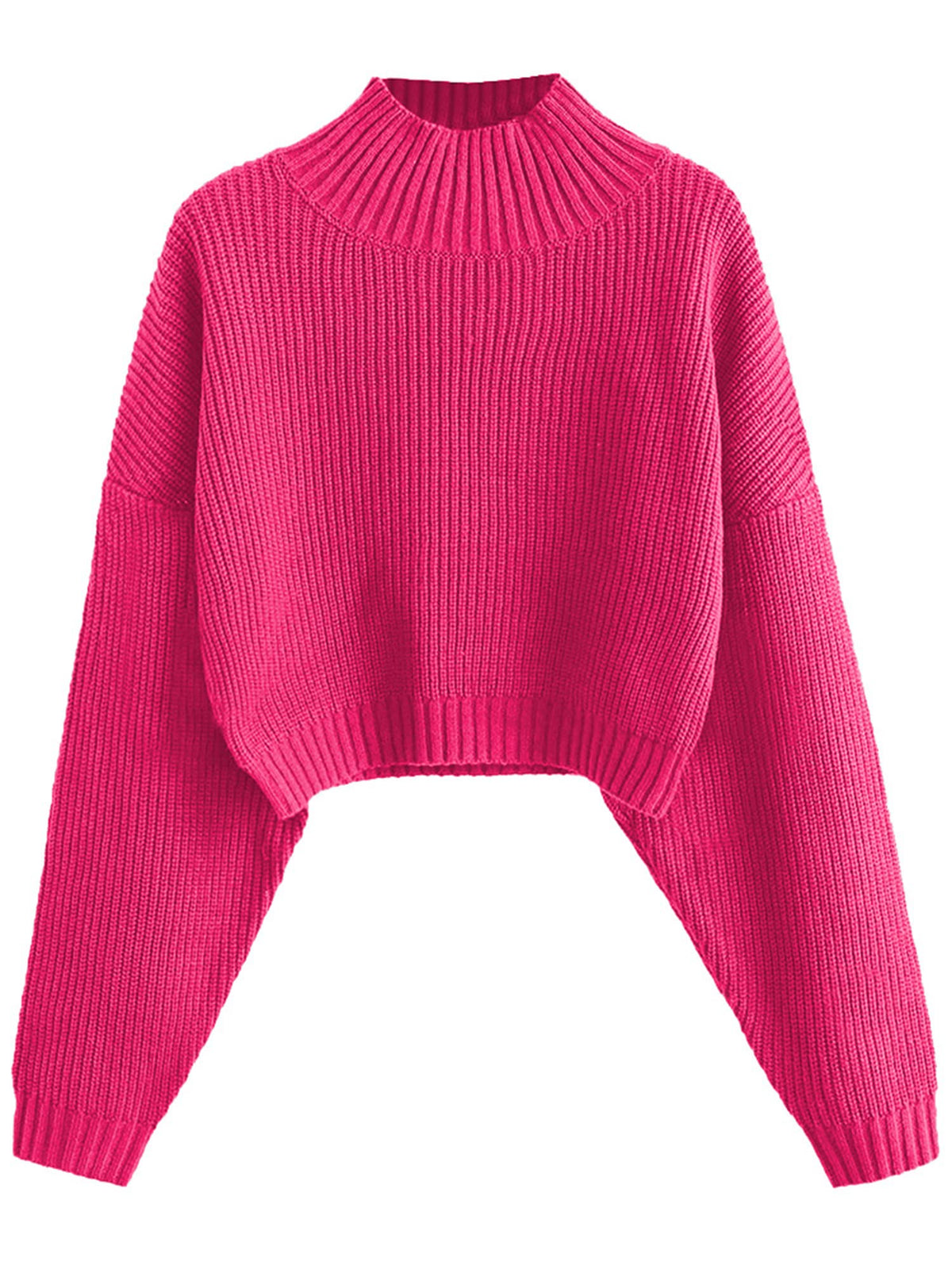 ZAFUL Women's Cropped Turtleneck Sweater Lantern Sleeve Ribbed Knit Pullover Sweater Jumper