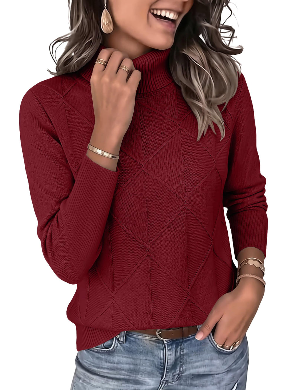 Zeagoo Women's Turtleneck Sweater Fall Winter 2026 Long Sleeve Chunky Knitted Trendy Pullover Tops