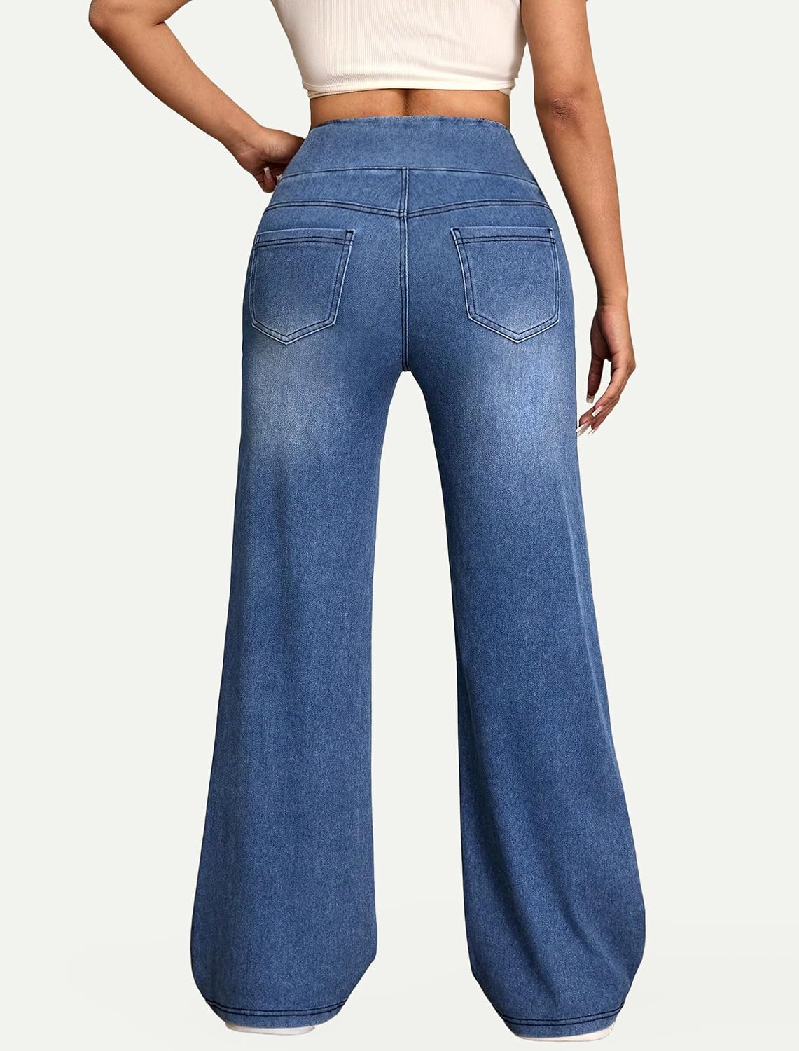 IWD Wide Leg Jeans for Women High Waisted Stretchy Pull On Denim Pants