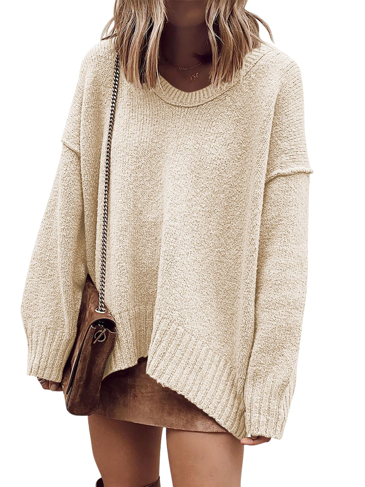 ANRABESS Womens Fall Fashion Oversized Scoop V Neck Batwing Sleeve Sweater