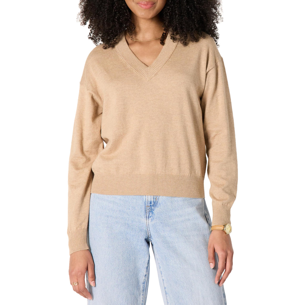 Amazon Essentials Women's Regular-Fit Lightweight Long-Sleeve V-Neck Sweater, Ribbed, Cozy Soft (Available in Plus Size)
