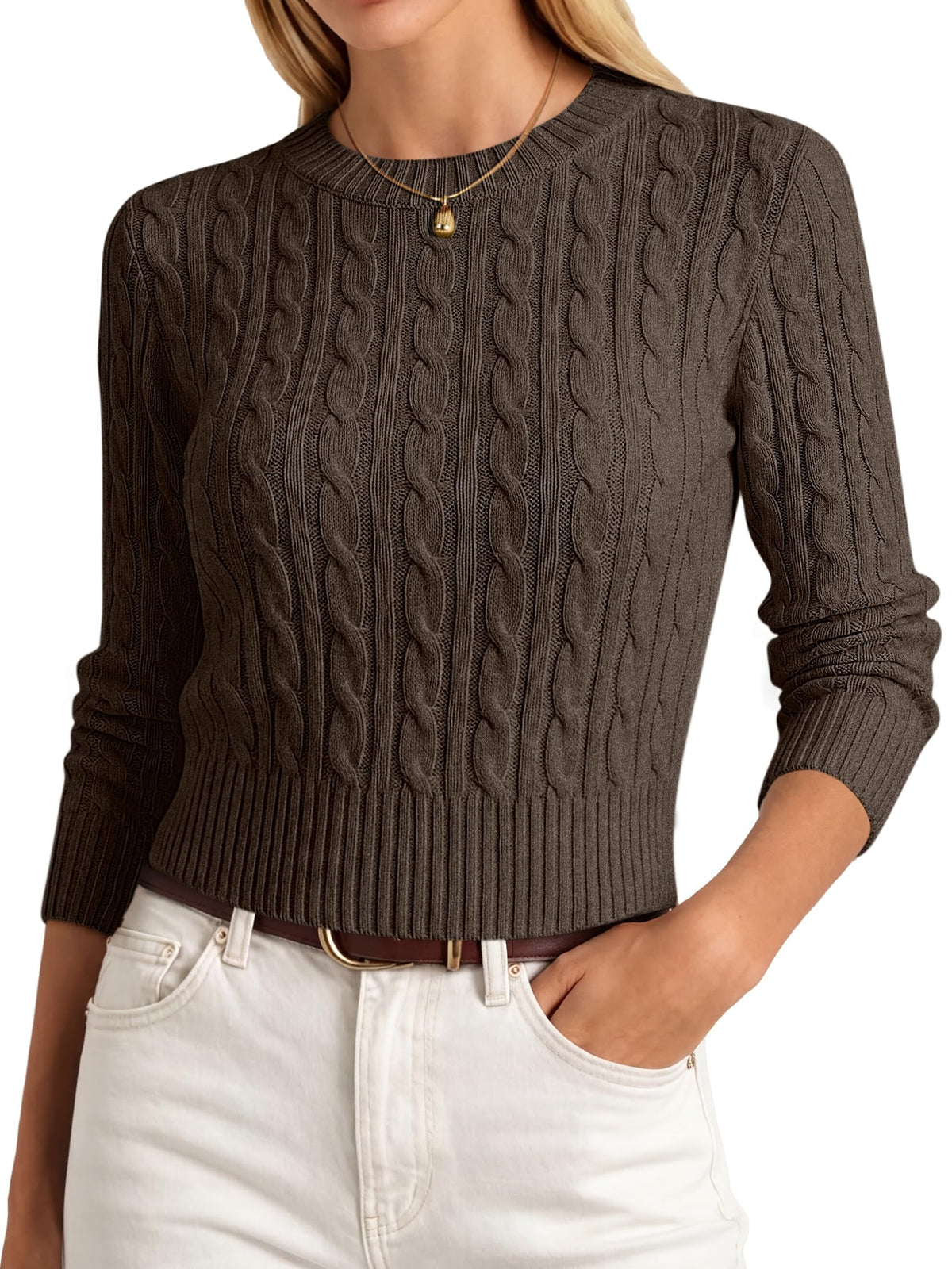 ANRABESS Womens Cable Knit Fall Lightweight Cropped Sweaters