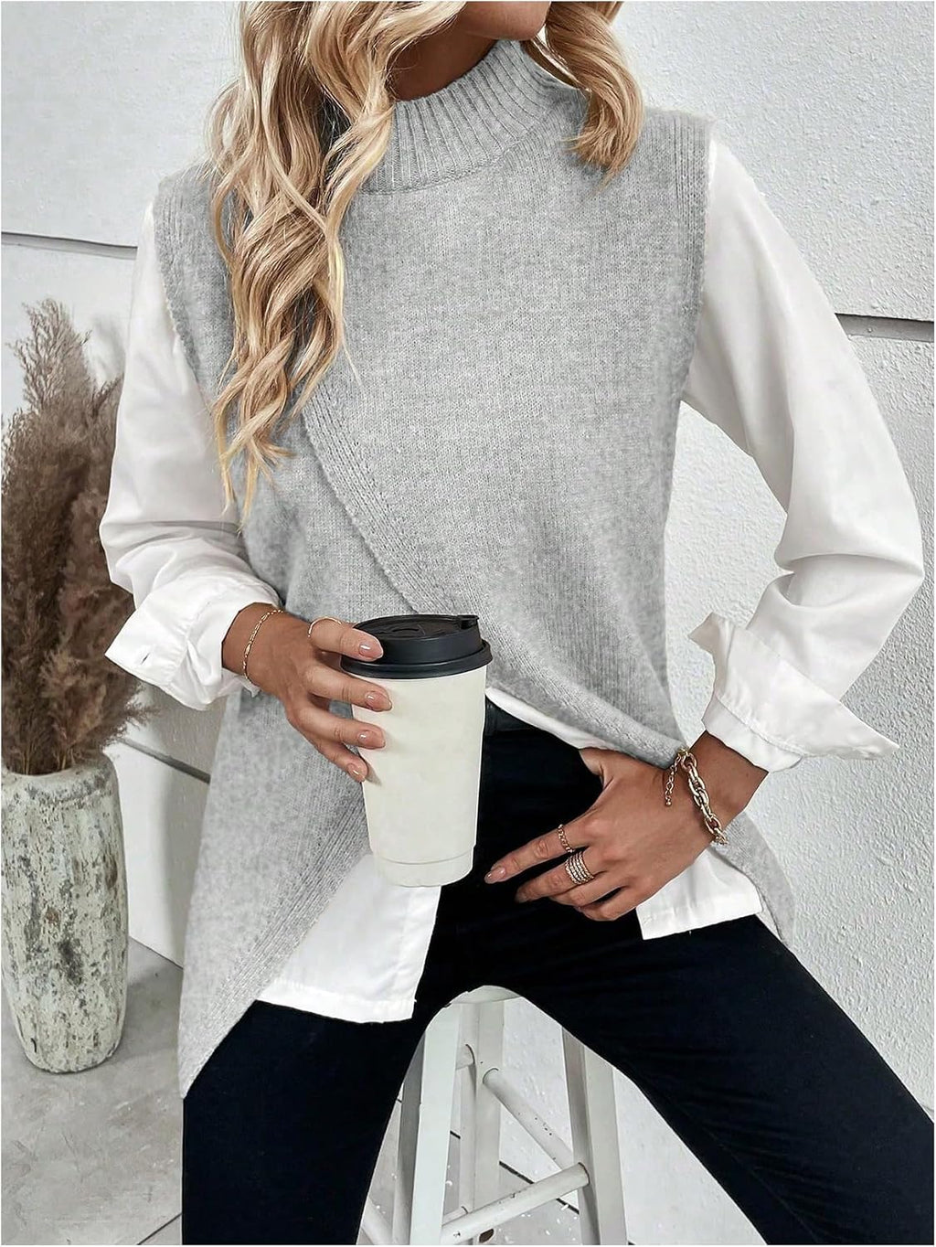 Verdusa Women's Sweater Vest Mock Neck Fall Sweaters Business Casual Outfit