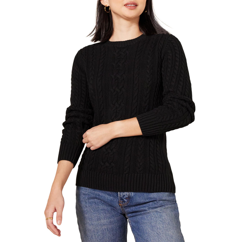 Amazon Essentials Women's Regular Fit Soft Cotton Cable Knit Ribbed Crewneck Sweater (Available in Plus Size)