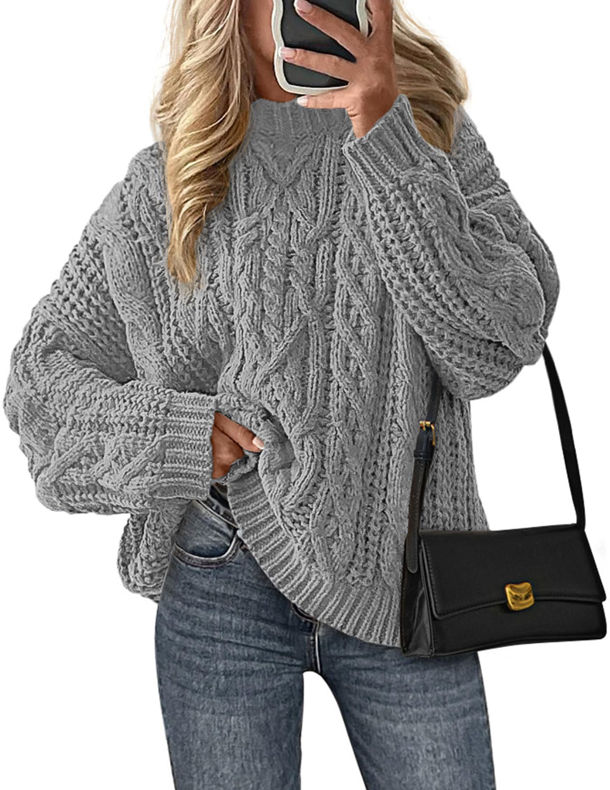 PRETTYGARDEN Womens Oversized Fall Sweaters Chunky Cable Knit Pullover Tops