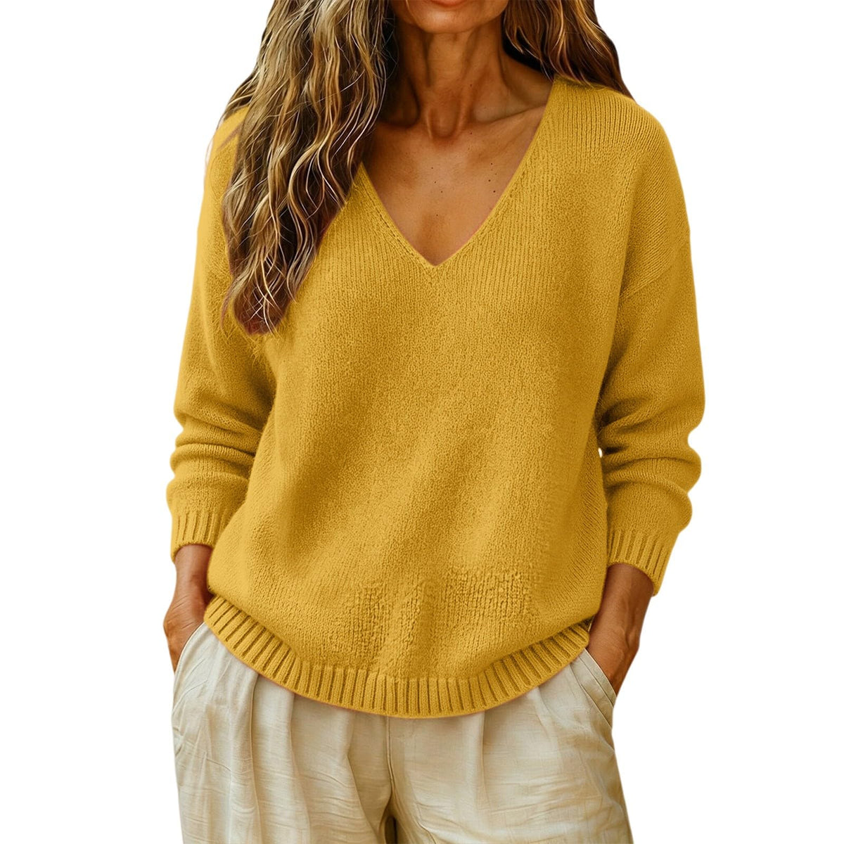 Cashmere Sweaters for Women Cozy Casual V Neck Knit Pullover Tops