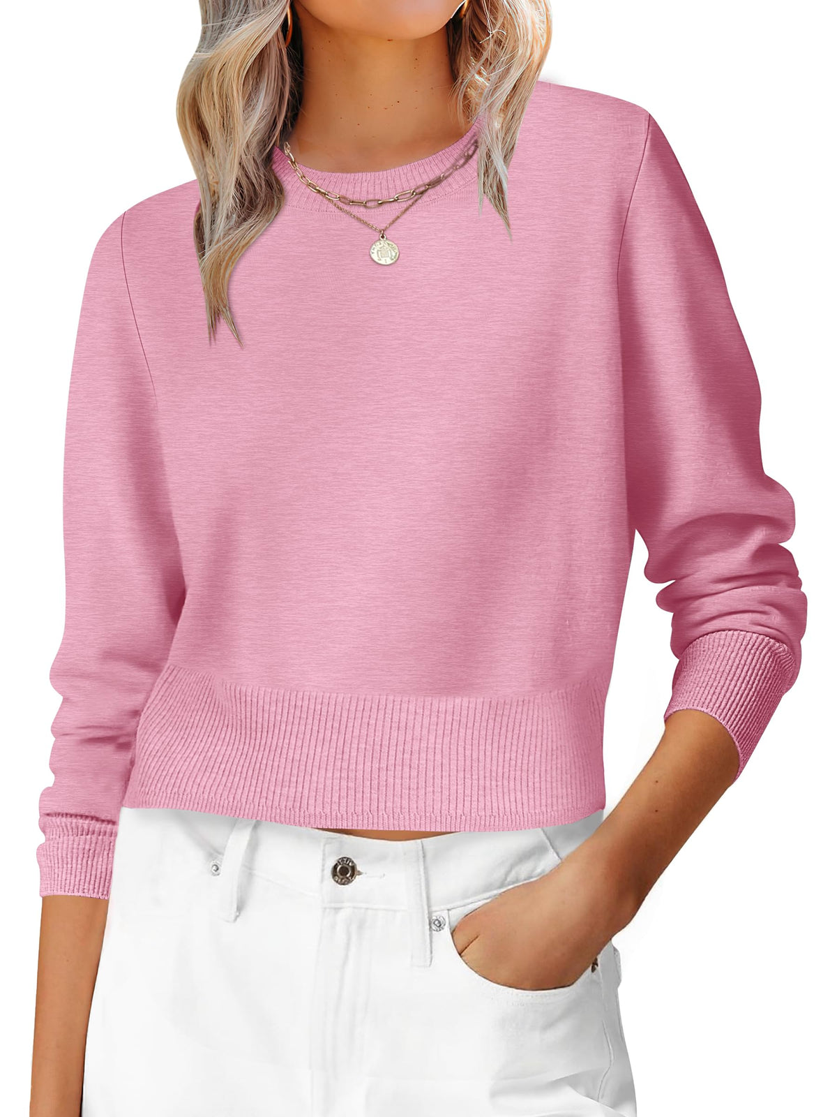 ANRABESS Women’s Long Sleeve Cropped Crew Neck Lightweight Fall Sweaters