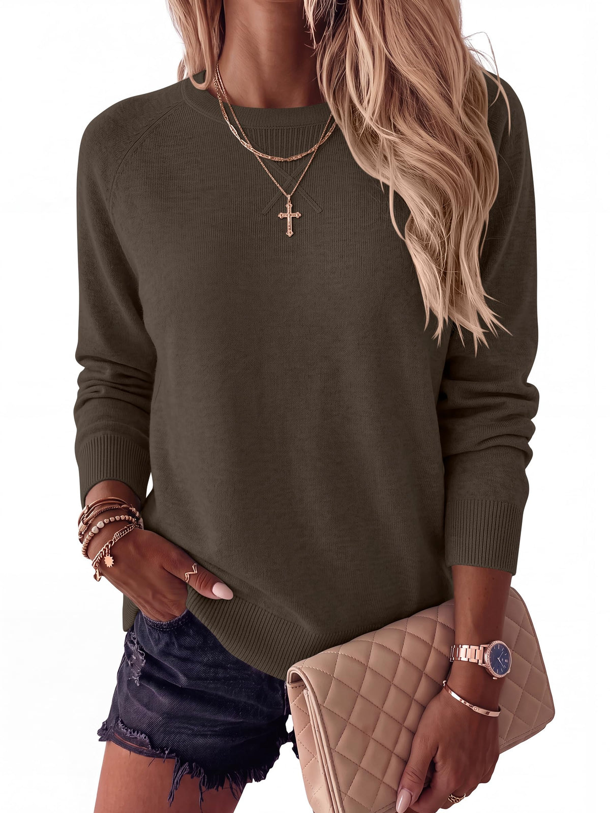 ANRABESS Sweater for Women Lightweight Knit Fall Pullover