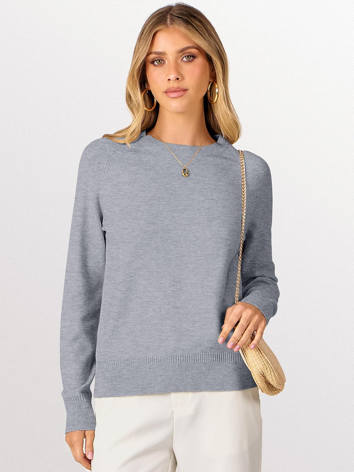 ANRABESS Women's Long Sleeve Crew Neck Fall Lightweight Sweaters Top