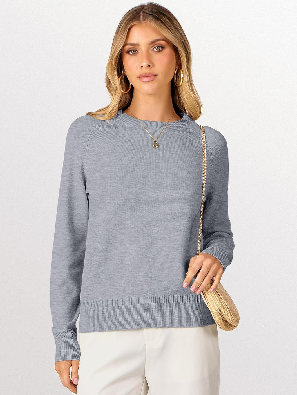 ANRABESS Women's Long Sleeve Crew Neck Fall Lightweight Sweaters Top
