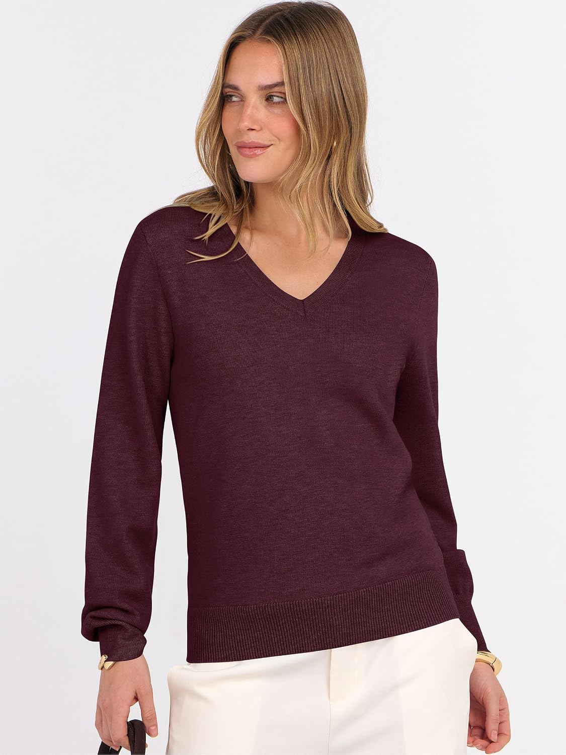 ANRABESS Women’s Fall Long Sleeve V Neck Lightweight Sweaters Top