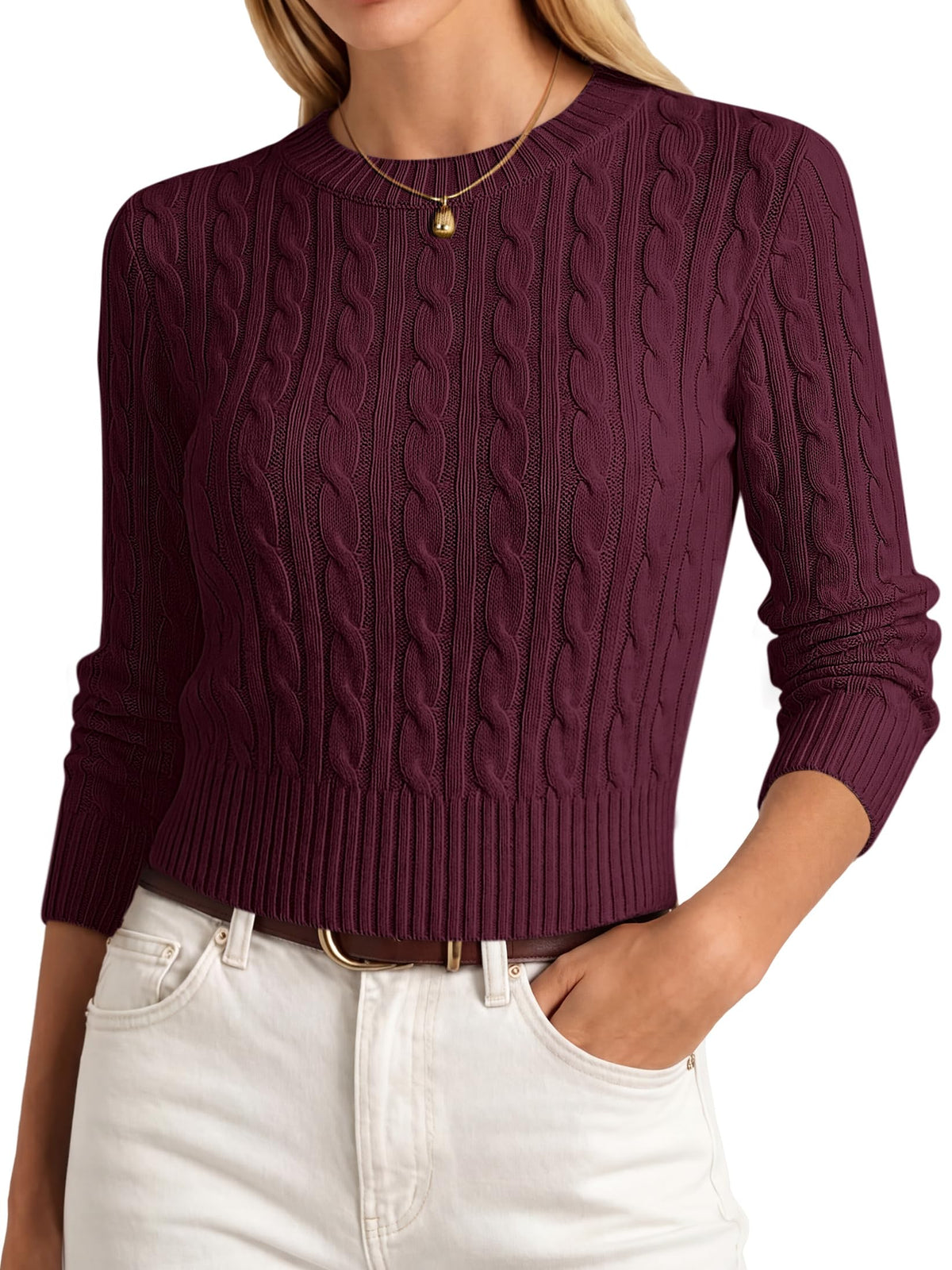 ANRABESS Womens Cable Knit Fall Lightweight Cropped Sweaters