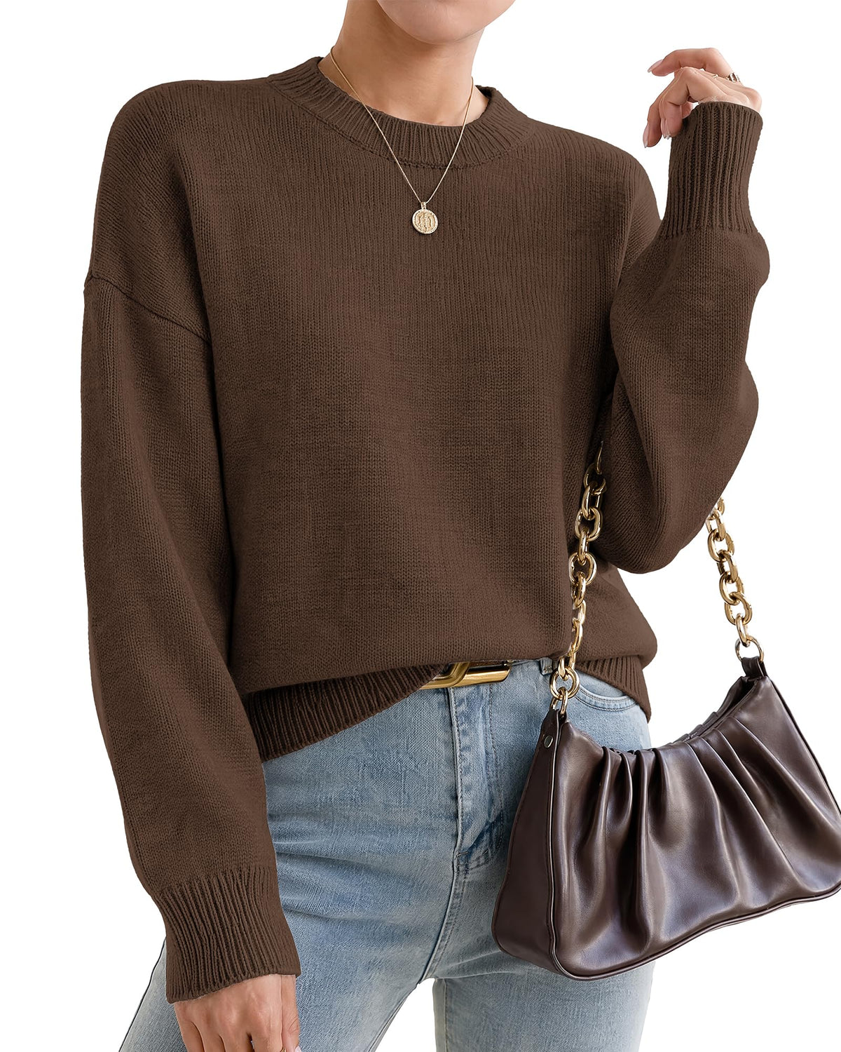 Oversized Sweaters for Women Cashmere Crewneck Pullover Sweater