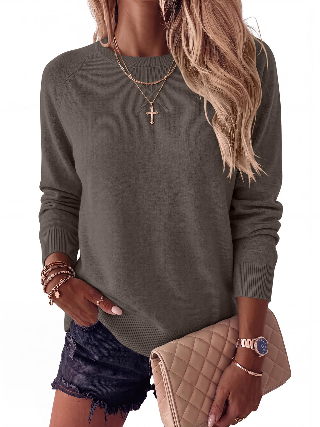 ANRABESS Sweater for Women Lightweight Knit Fall Pullover