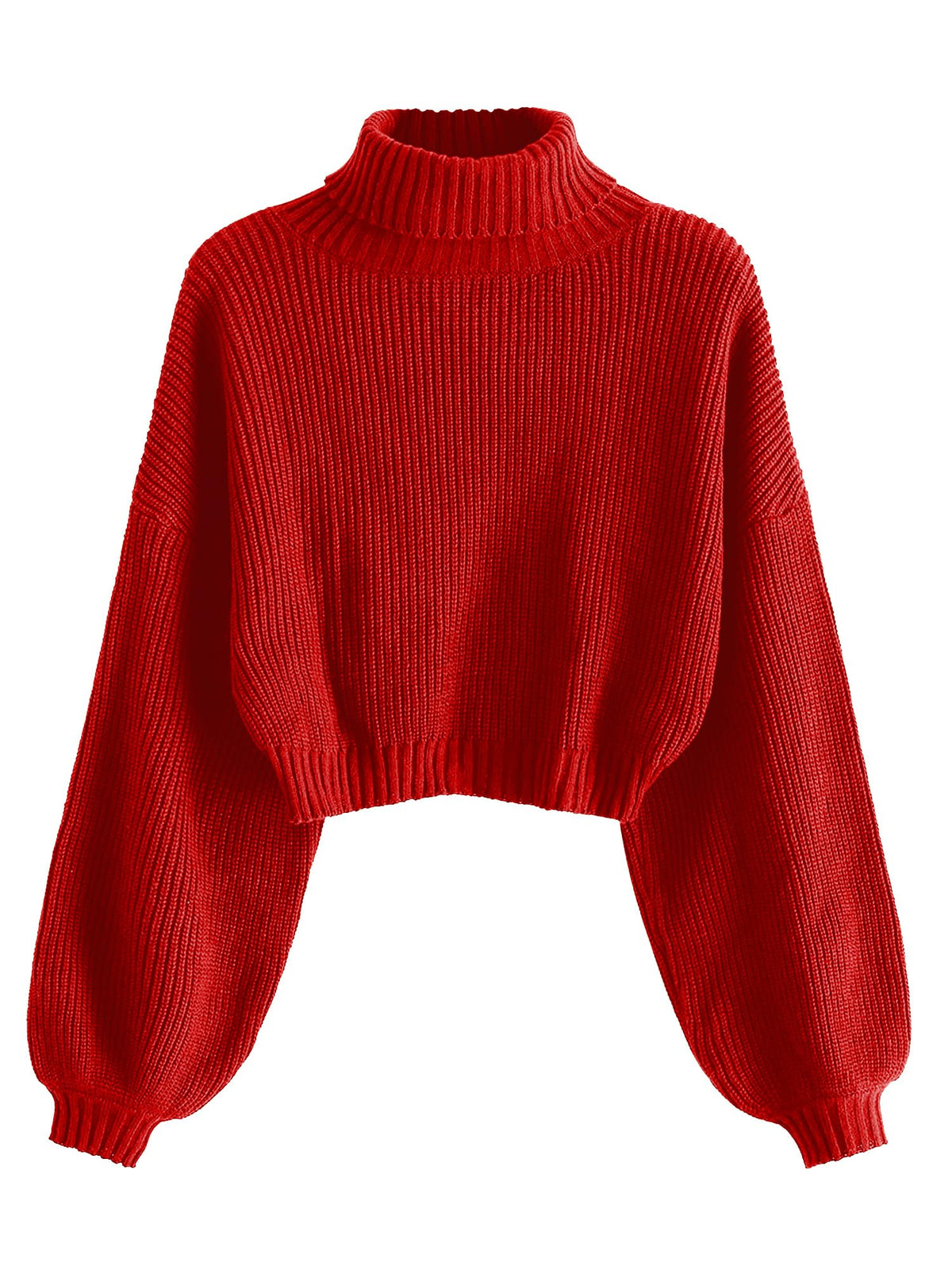 ZAFUL Women's Cropped Turtleneck Sweater Lantern Sleeve Ribbed Knit Pullover Sweater Jumper