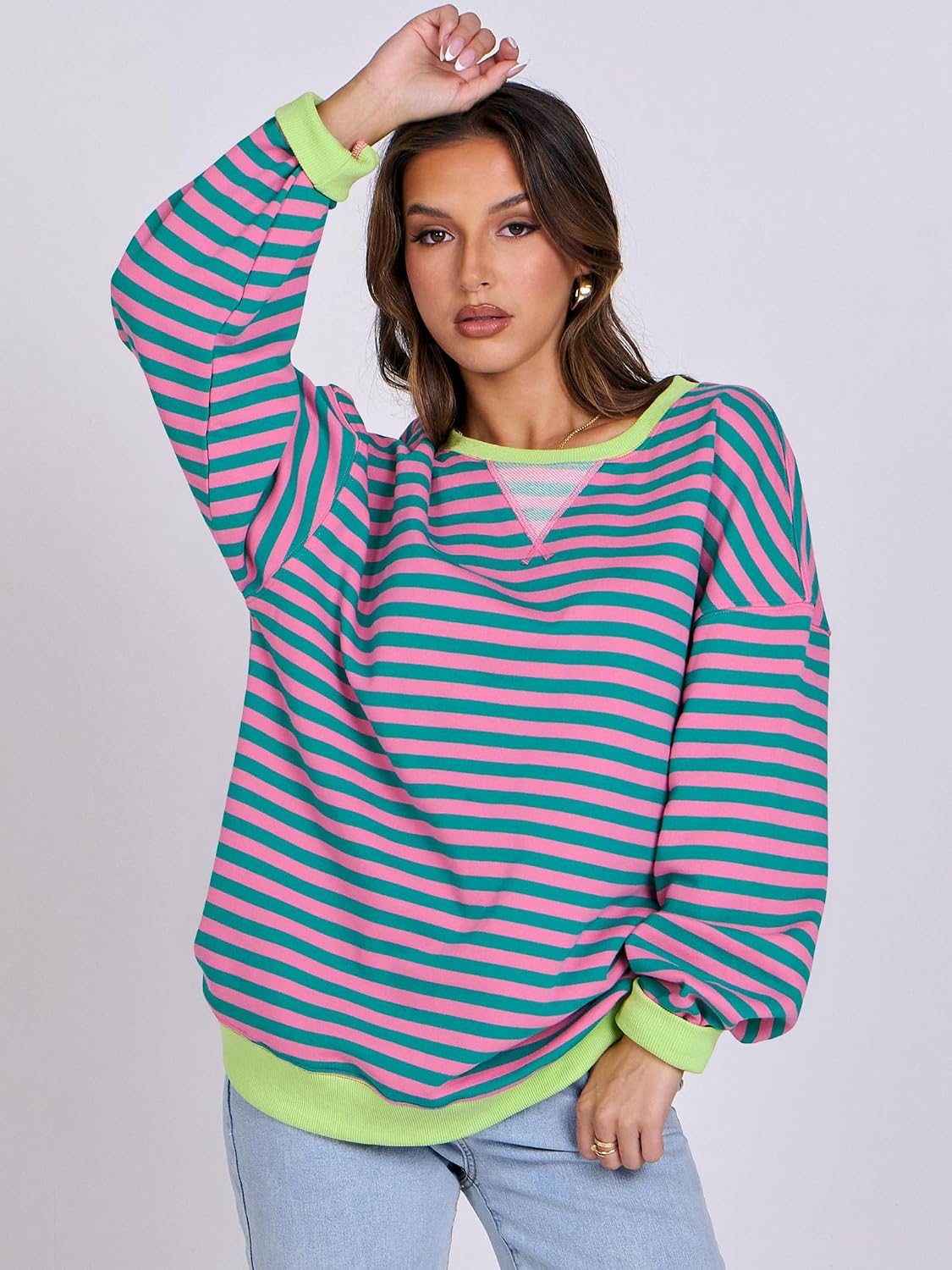 ANRABESS Women’s Striped Oversized Sweatshirts