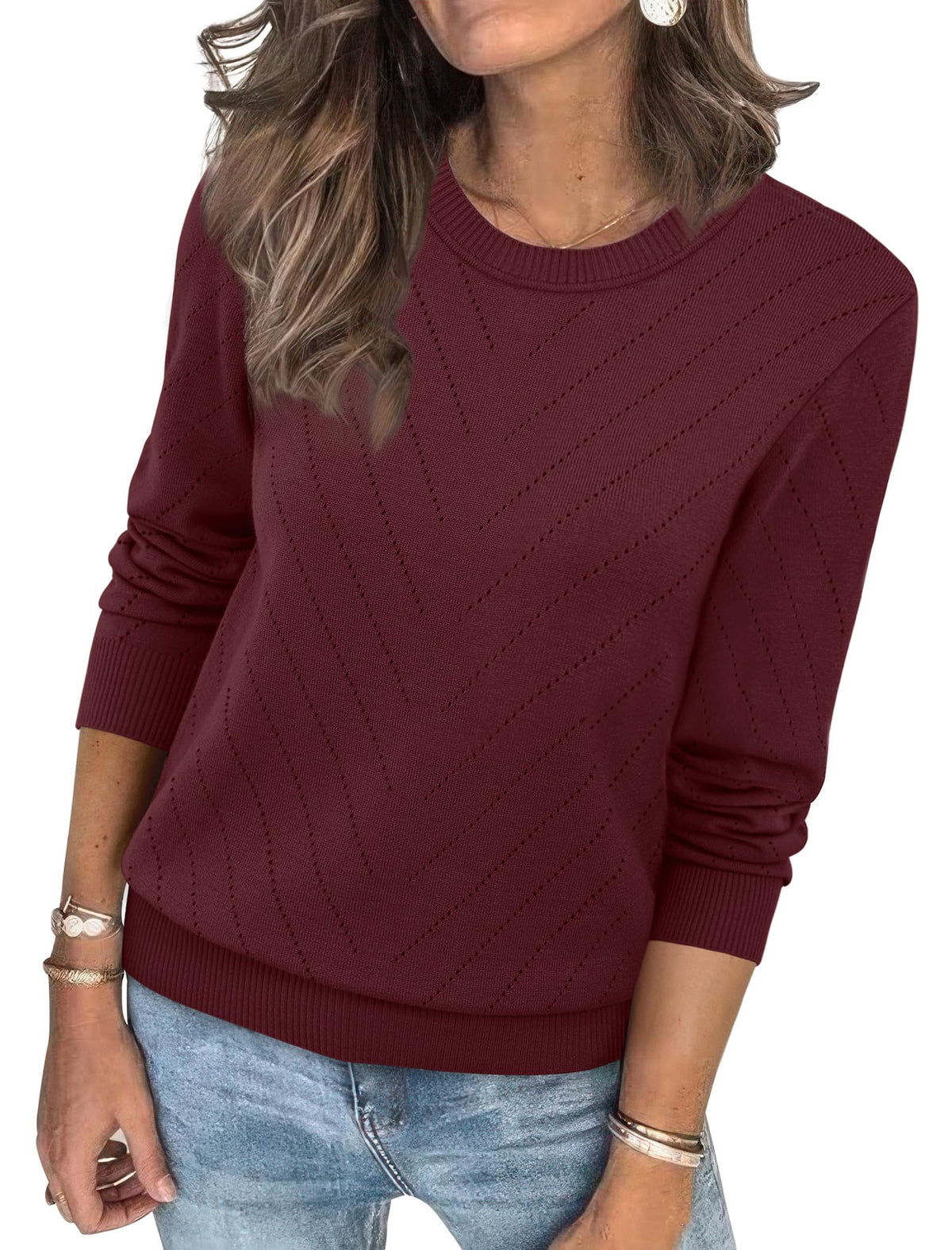 Sampeel Womens Sweaters Crew Neck Long Sleeve Tops Knit Soft Pullover Sweaters Cozy Dressy Casual Shirts Fashion Clothing