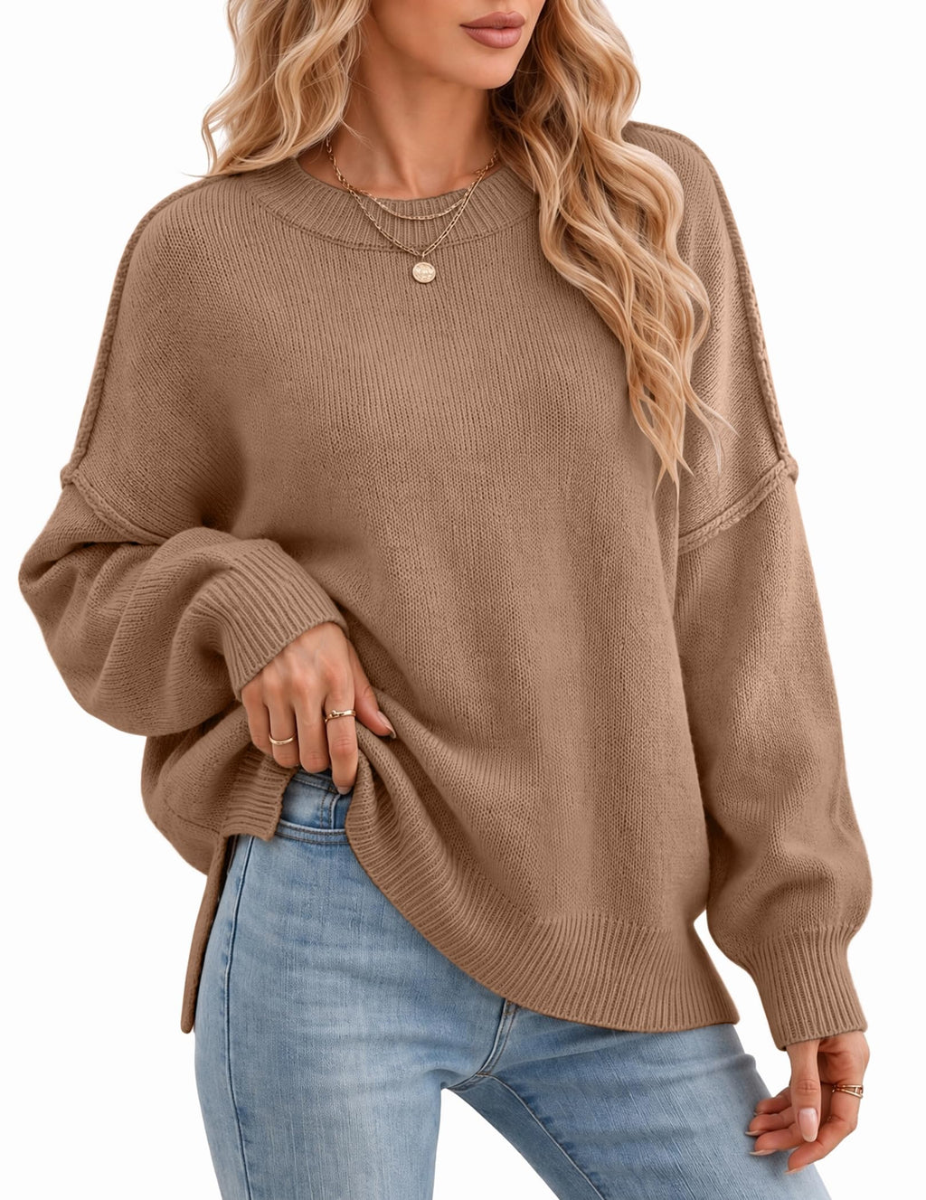 Womens Oversized Batwing Sweater Fall Outfits Trendy Pullover Knit Tops