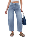 GRAPENT Barrel Jeans for Women Cropped Trendy High Waisted Baggy Side Seamed Casual Stretchy Denim Pants Wide Leg Jeans