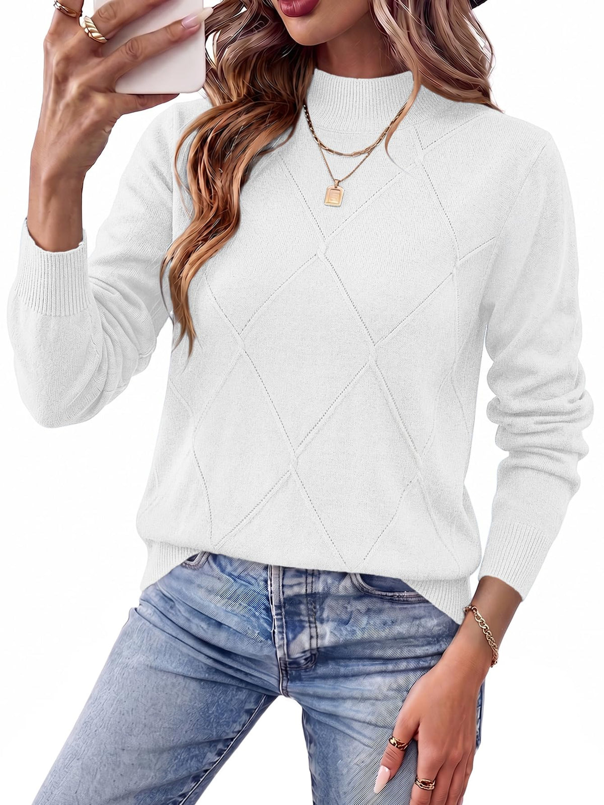 WIHOLL Womens Tops Sweaters Argyle Knit Long Sleeve Fall Outfits Winter