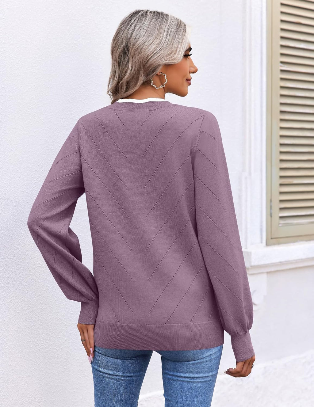 Ekouaer Women's Fall V Neck Sweaters Knit Lightweight Long Sleeve Tops 2026