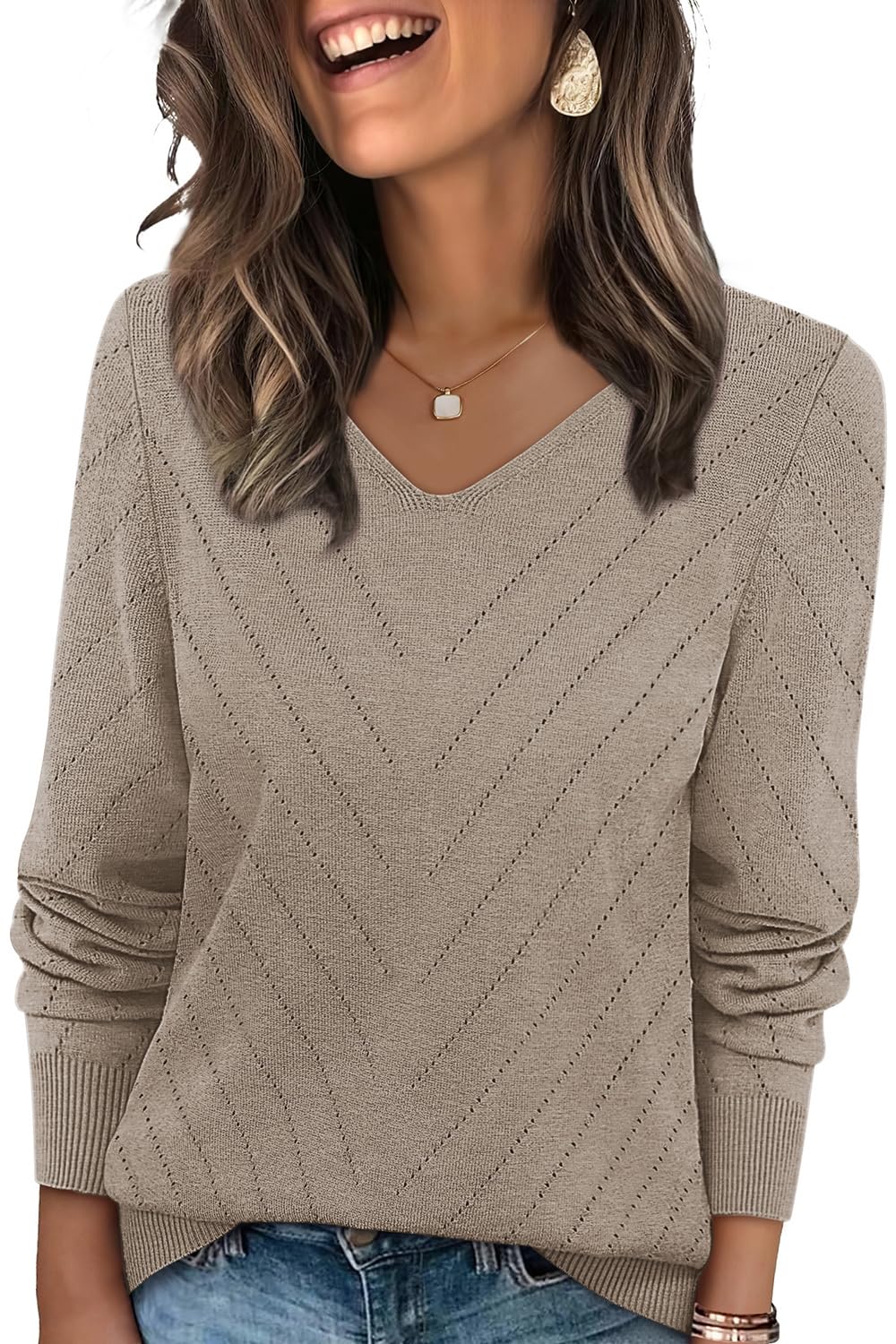 WIHOLL Sweaters for Women V Neck Casual Knit Long Sleeve Tops Lightweight Pullover Clothes Fall Fashion Outfits 2026