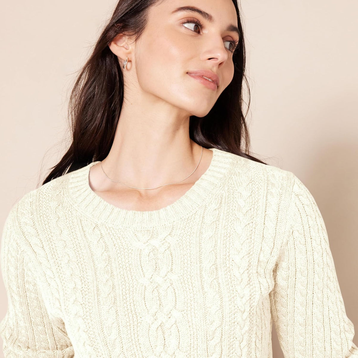 Amazon Essentials Women's Regular Fit Soft Cotton Cable Knit Ribbed Crewneck Sweater (Available in Plus Size)