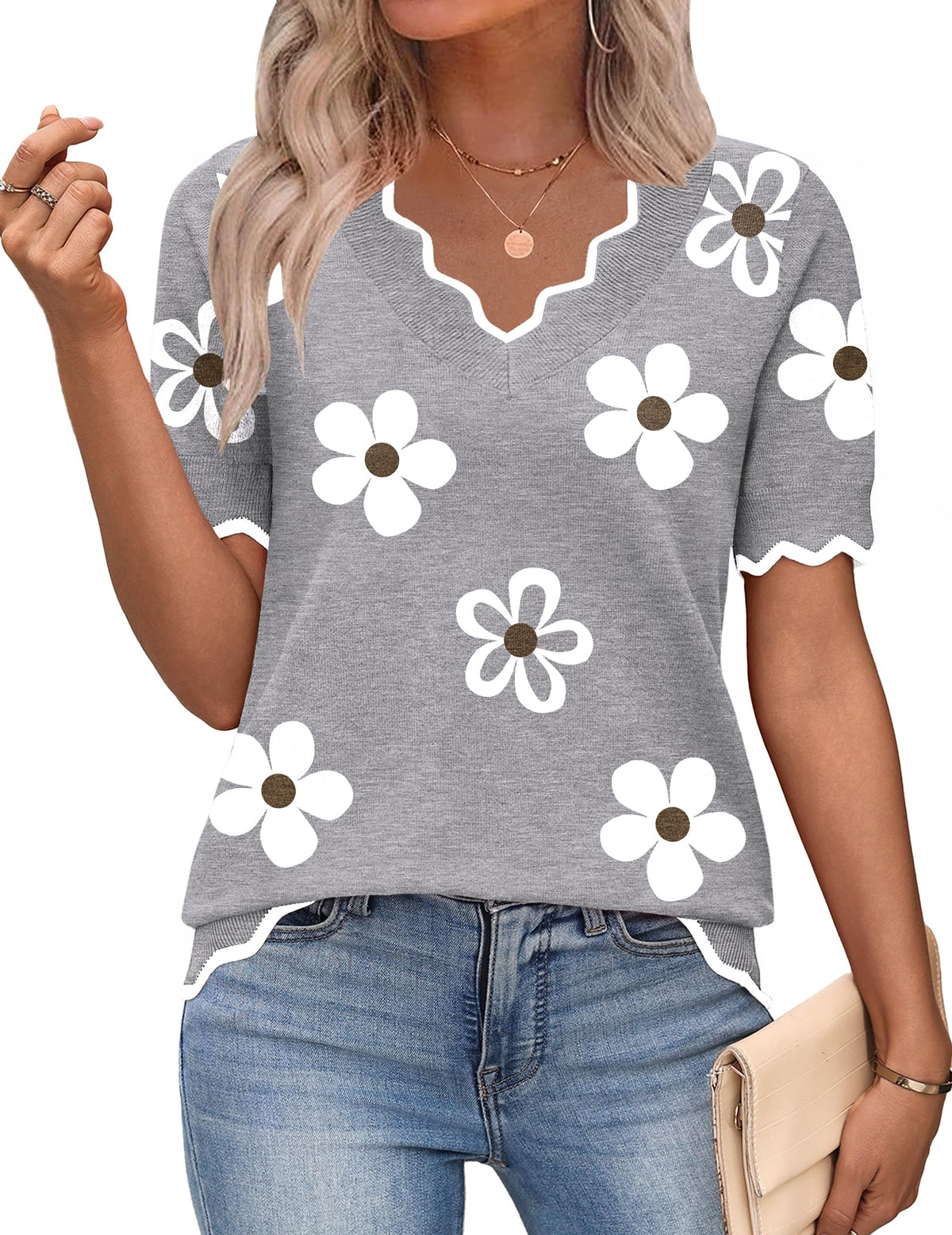 Zeagoo Women's Short Sleeve Sweater 2026 Summer V Neck Tops Dressy Blouses