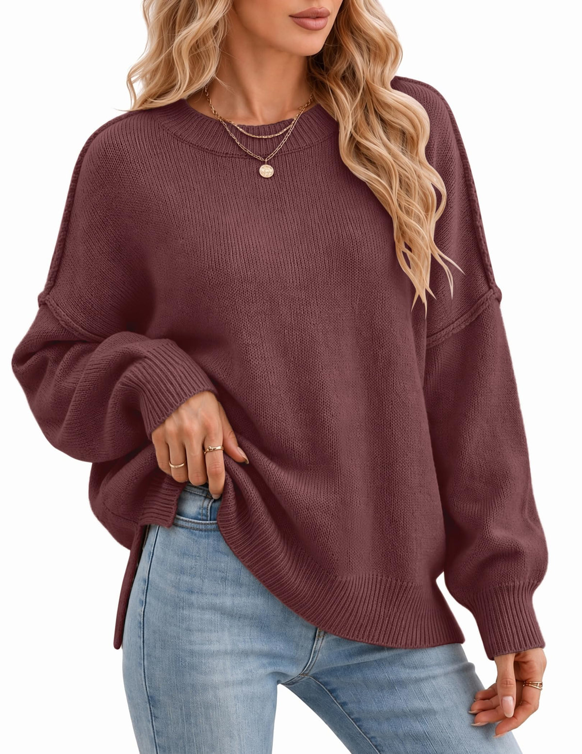 Womens Oversized Batwing Sweater Fall Outfits Trendy Pullover Knit Tops