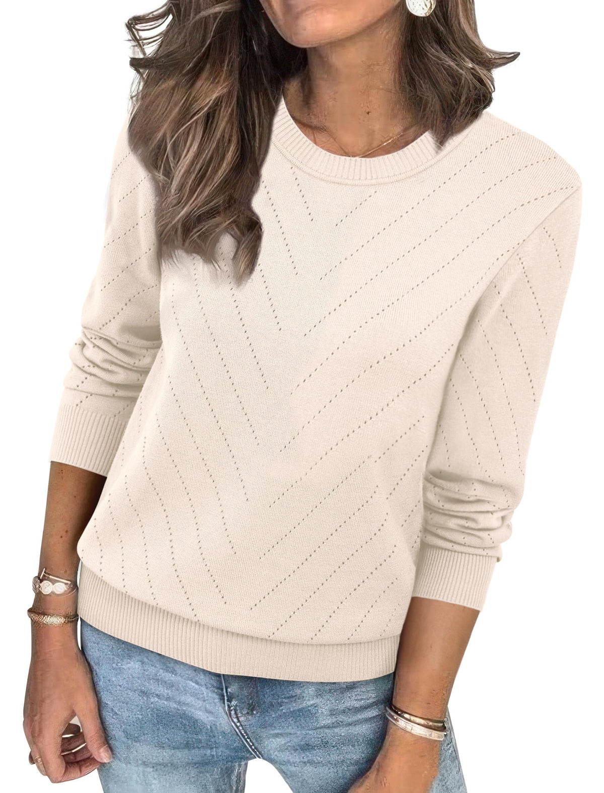 Sampeel Womens Sweaters Crew Neck Long Sleeve Tops Knit Soft Pullover Sweaters Cozy Dressy Casual Shirts Fashion Clothing