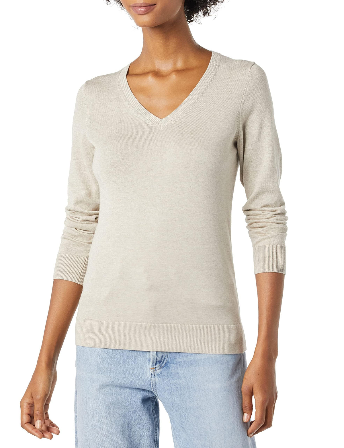 Amazon Essentials Women's Regular-Fit Lightweight Long-Sleeve V-Neck Sweater, Ribbed, Cozy Soft (Available in Plus Size)