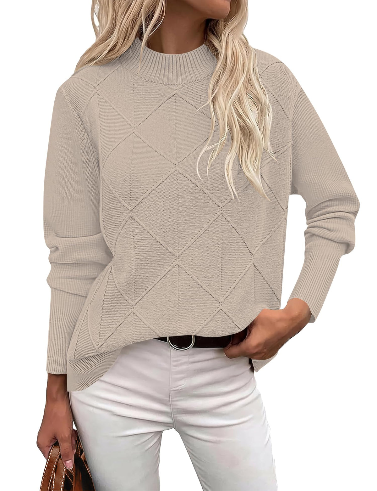LOMON Women's Mock Neck Sweater Long Sleeve 2026 Fall Winter Knitted Tops