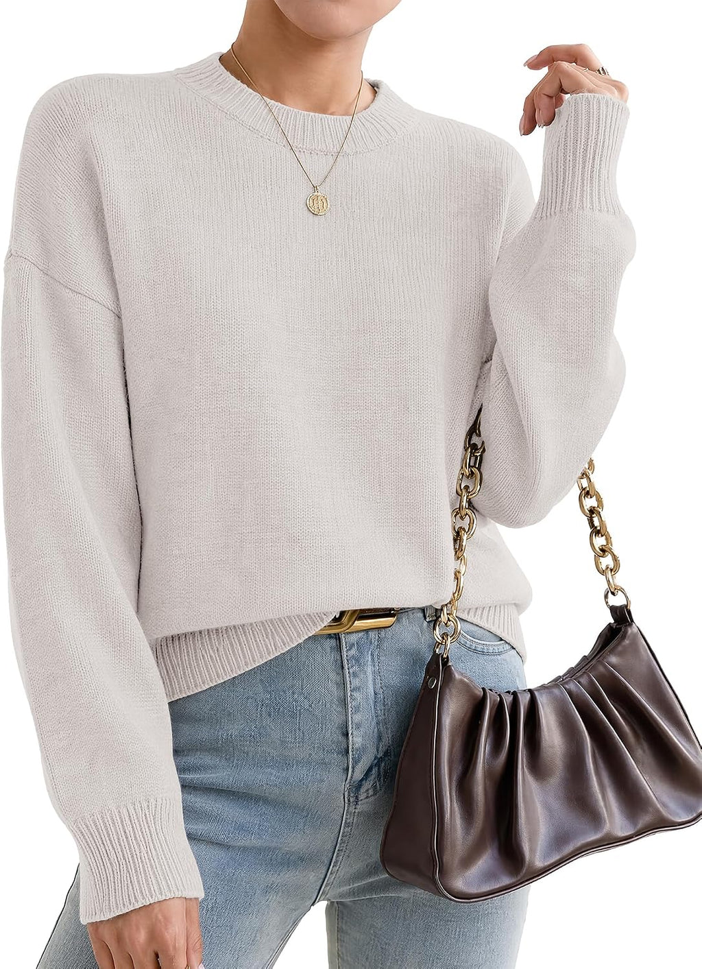 Oversized Sweaters for Women Cashmere Crewneck Pullover Sweater