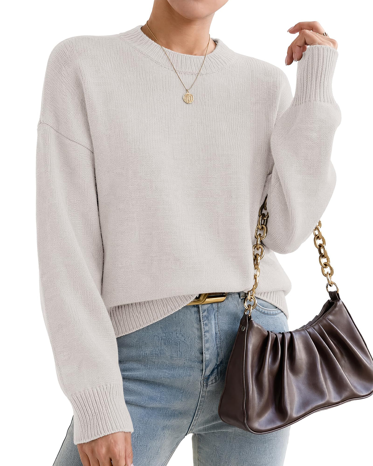 Oversized Sweaters for Women Cashmere Crewneck Pullover Sweater