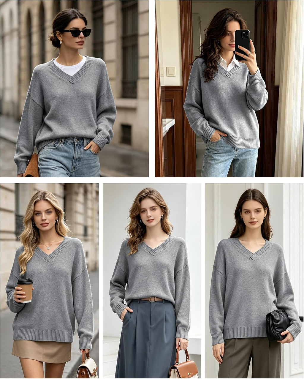 Womens Oversized Cashmere Blend V Neck Cozy Pullover Sweaters