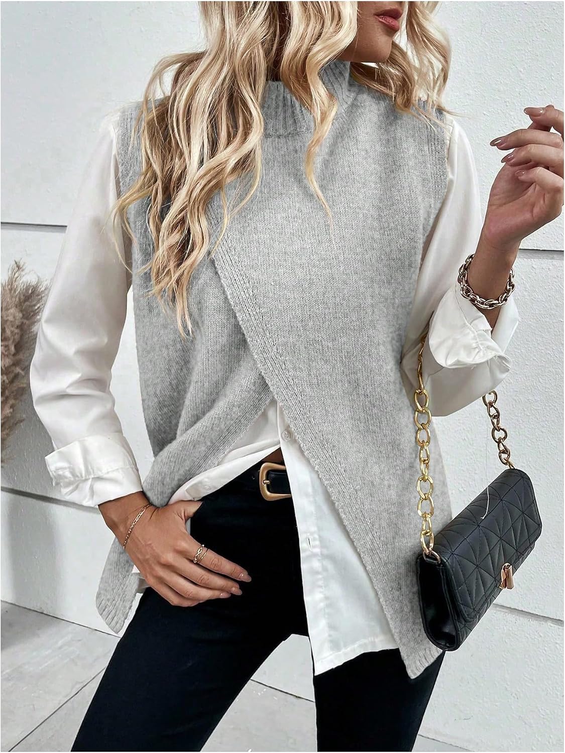 Verdusa Women's Sweater Vest Mock Neck Fall Sweaters Business Casual Outfit