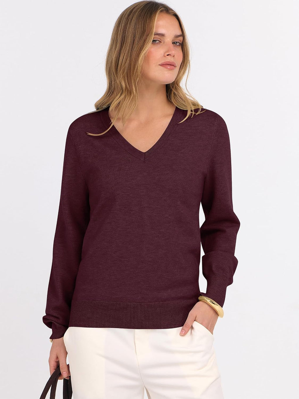 ANRABESS Women’s Fall Long Sleeve V Neck Lightweight Sweaters Top