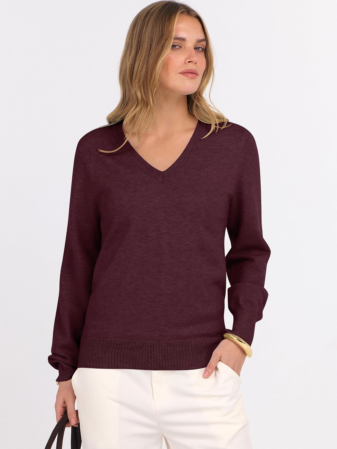 ANRABESS Women’s Fall Long Sleeve V Neck Lightweight Sweaters Top