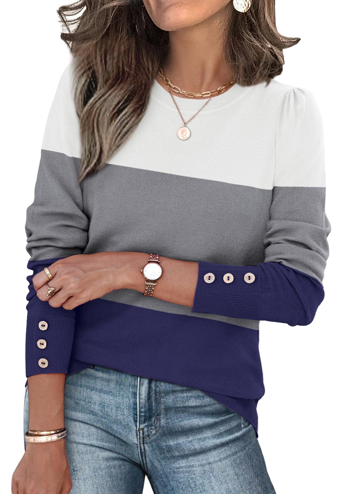 Womens Sweaters Fall Fashion 2025 Long Sleeve Button Cuff Soft Knit Pullover Trendy Tops Dressy Casual Blouses