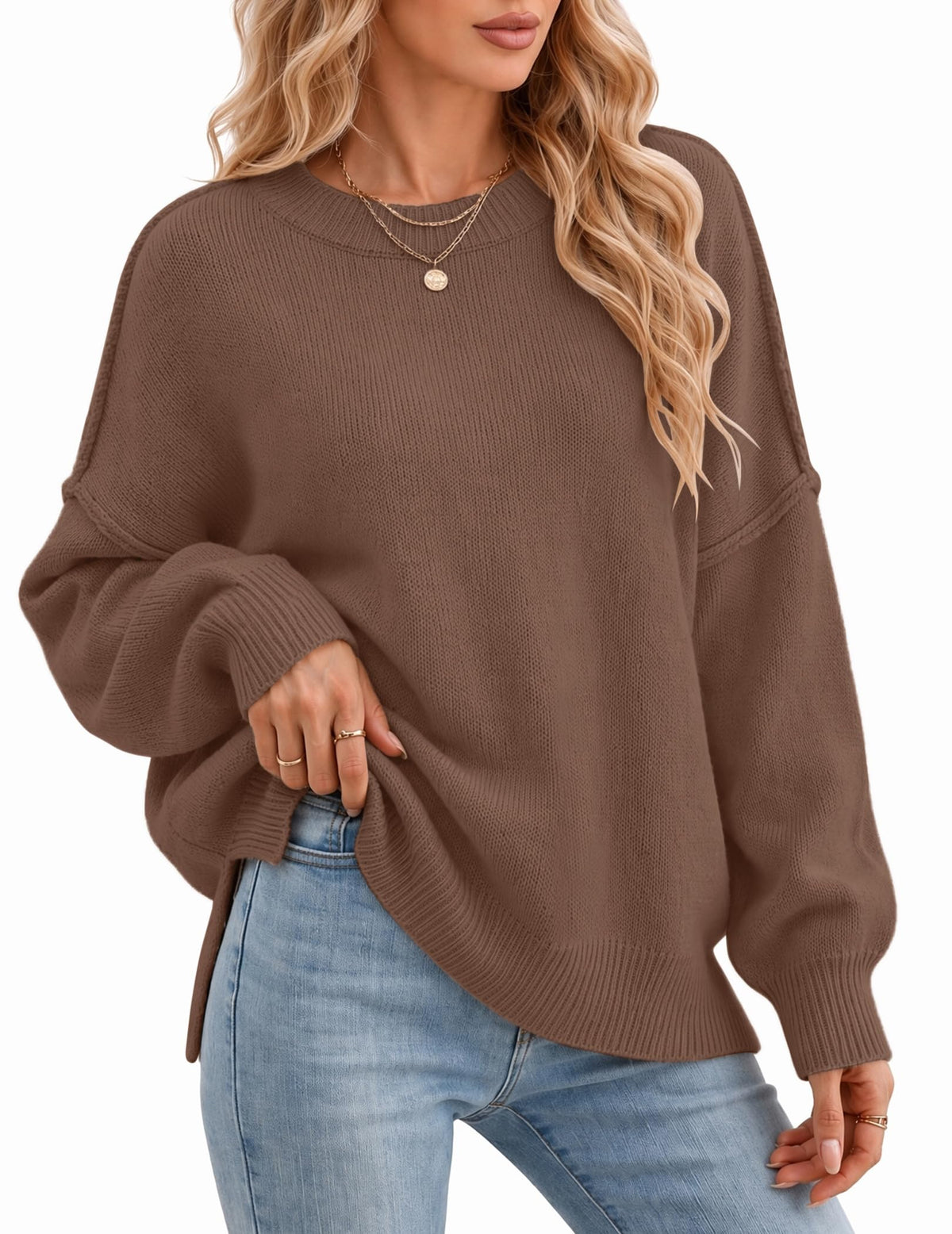 Womens Oversized Batwing Sweater Fall Outfits Trendy Pullover Knit Tops