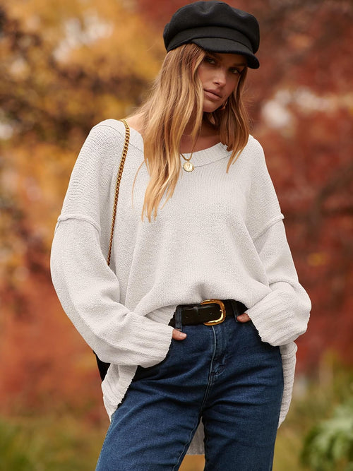 ANRABESS Womens Fall Fashion Oversized Scoop V Neck Batwing Sleeve Sweater
