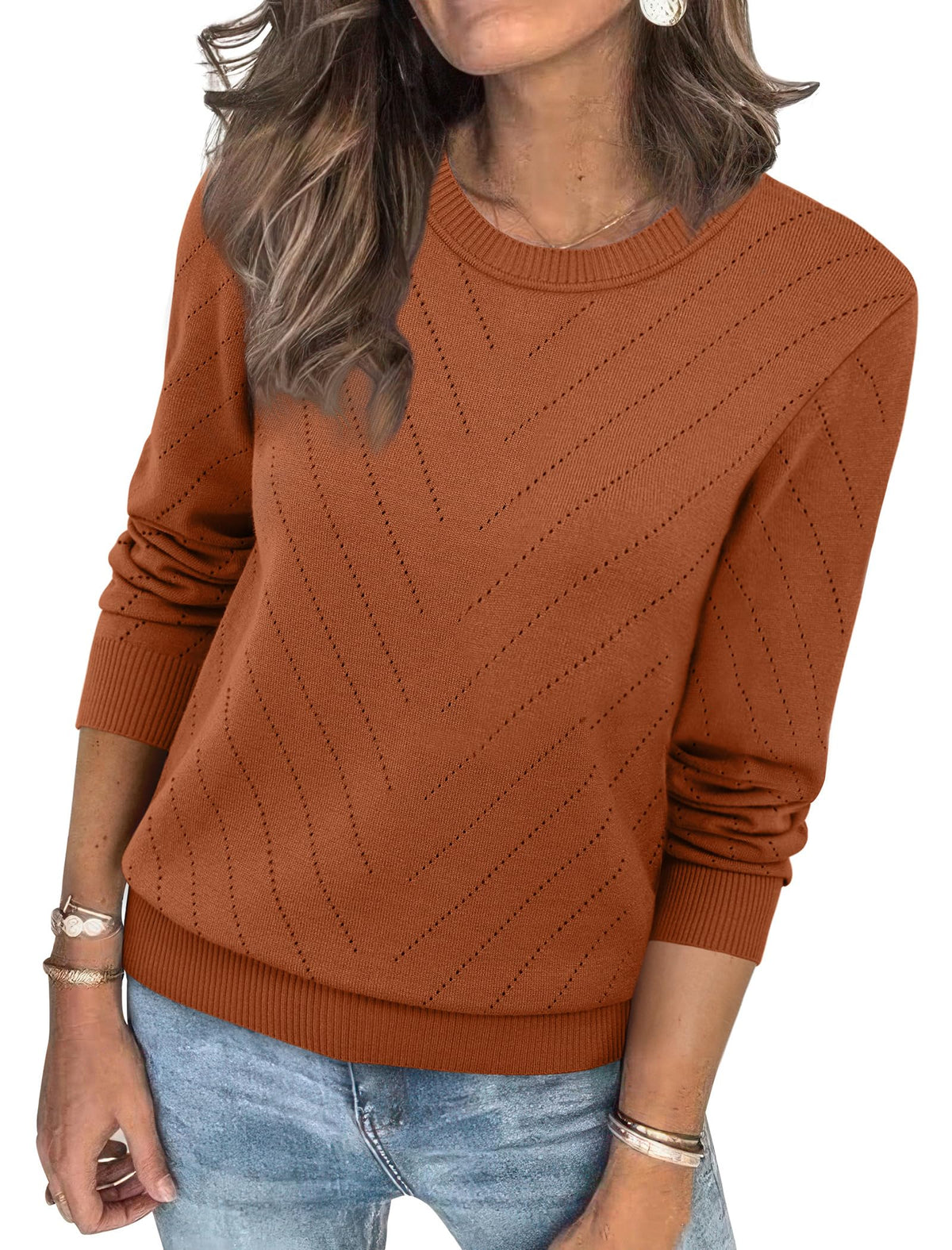 Sampeel Womens Sweaters Crew Neck Long Sleeve Tops Knit Soft Pullover Sweaters Cozy Dressy Casual Shirts Fashion Clothing