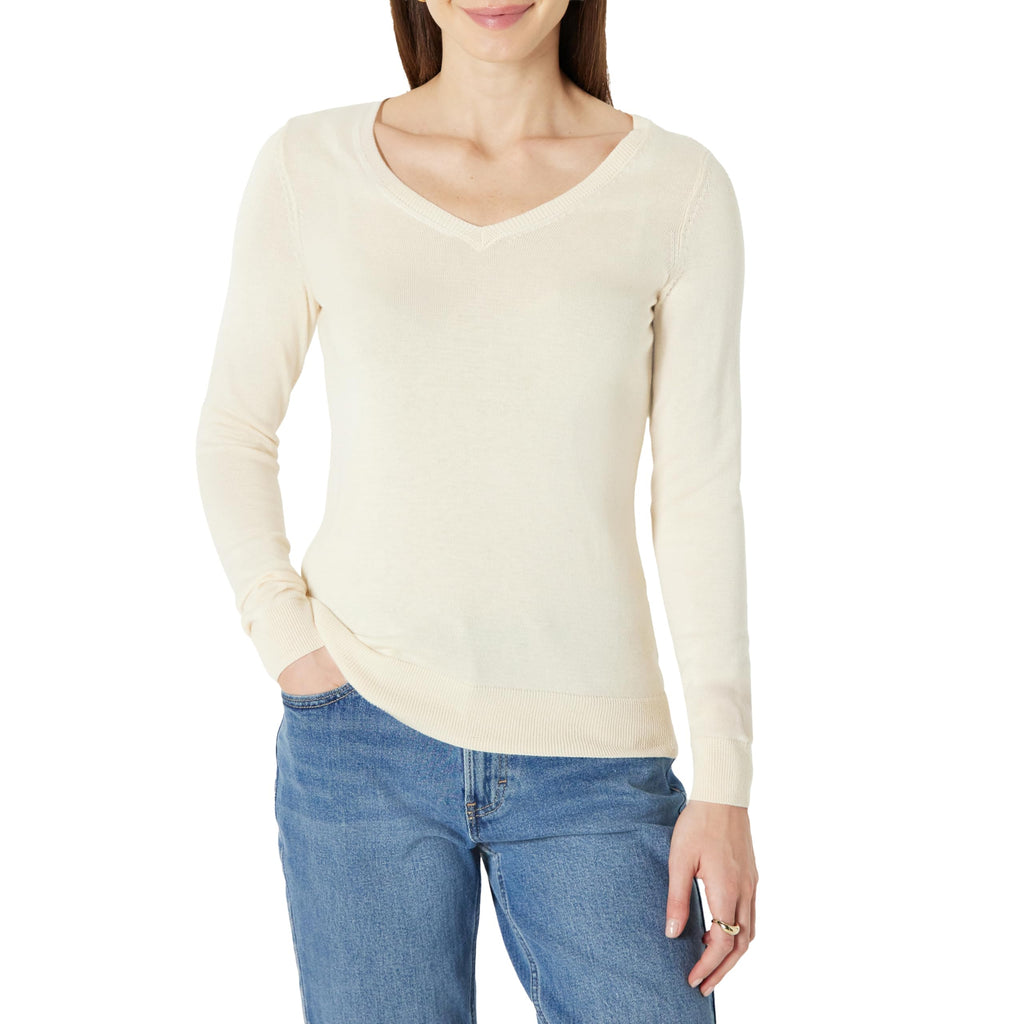 Amazon Essentials Women's Regular-Fit Lightweight Long-Sleeve V-Neck Sweater, Ribbed, Cozy Soft (Available in Plus Size)